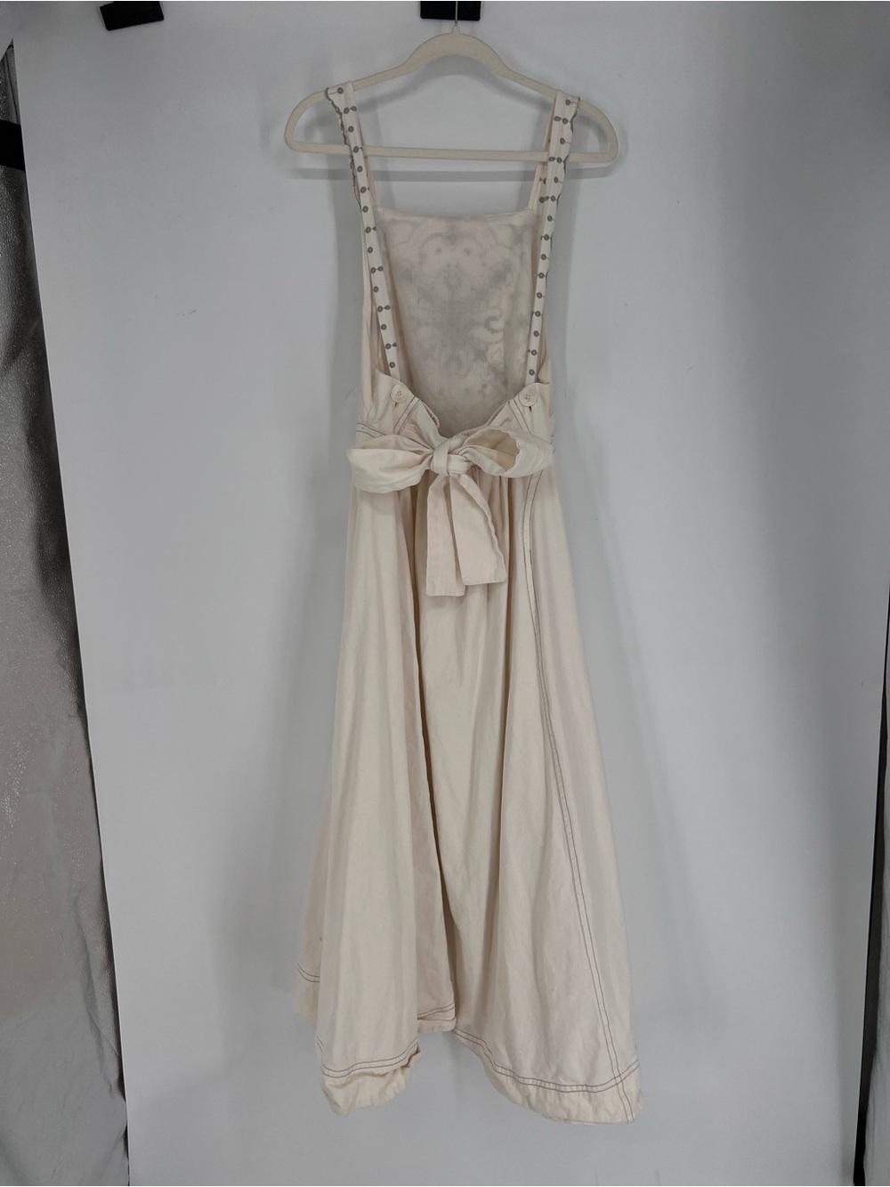 Free People Bali Vienna Cream Gray Embroidered Backless Bow Maxi Dress M - Picture 9 of 13